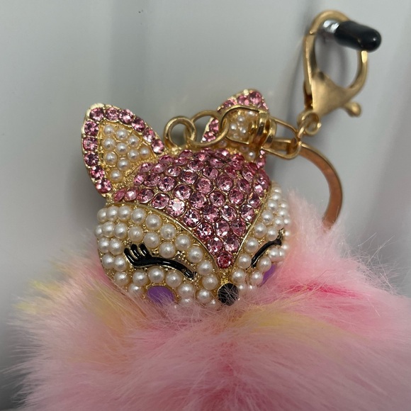 Set of 2 Fox Crystal Bling Key Chain Keyring with Tassel Car Purse Handbag Charm - Picture 8 of 9